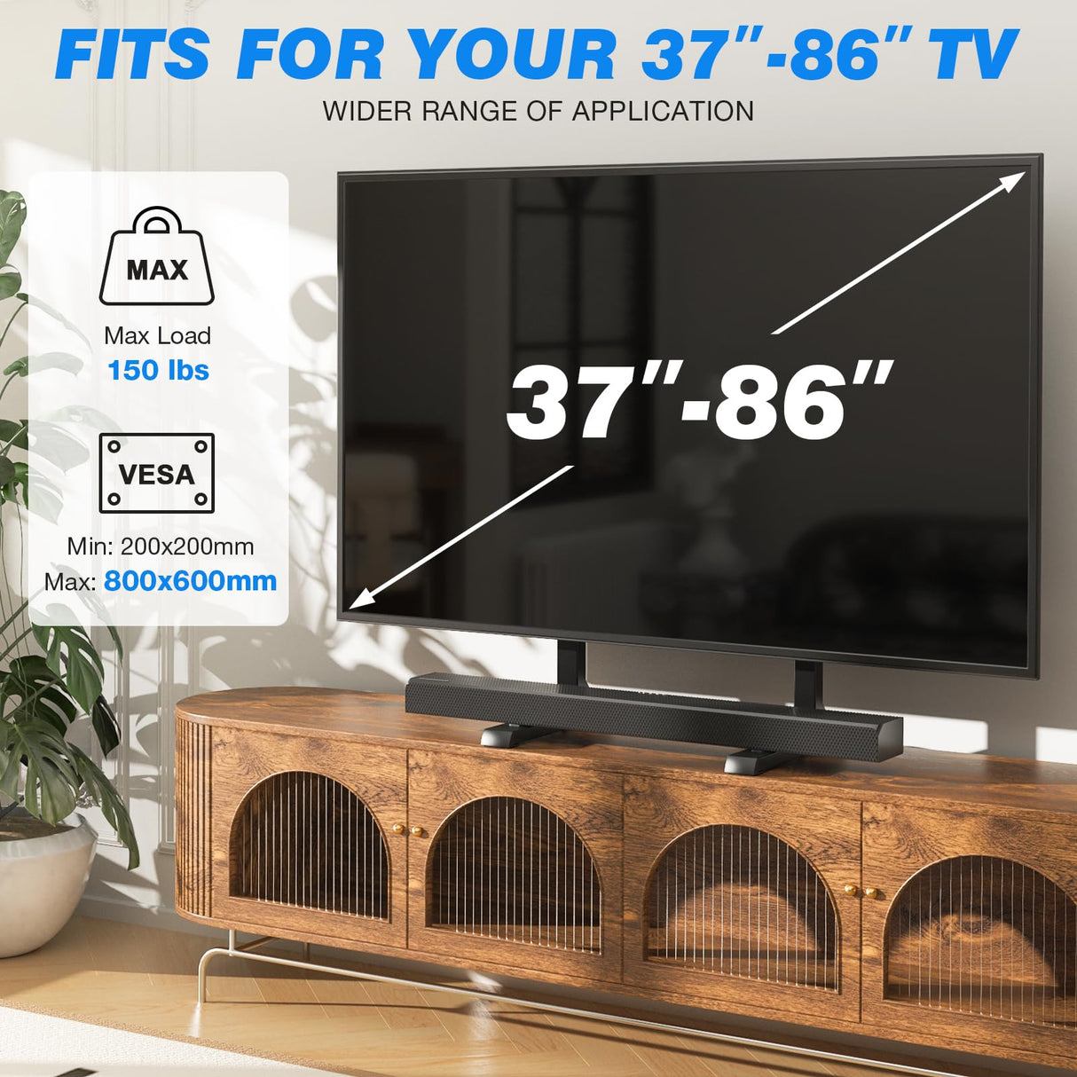 Rfiver Table Top TV Stand with Height Adjustable TV Legs, TV Stands Base with Cable Management for Most 37 to 86 Inch Flat or Curved TVs, Steel TV Feet Holds up to 150 lbs, Max VESA 800x600mm, Black Rfiver