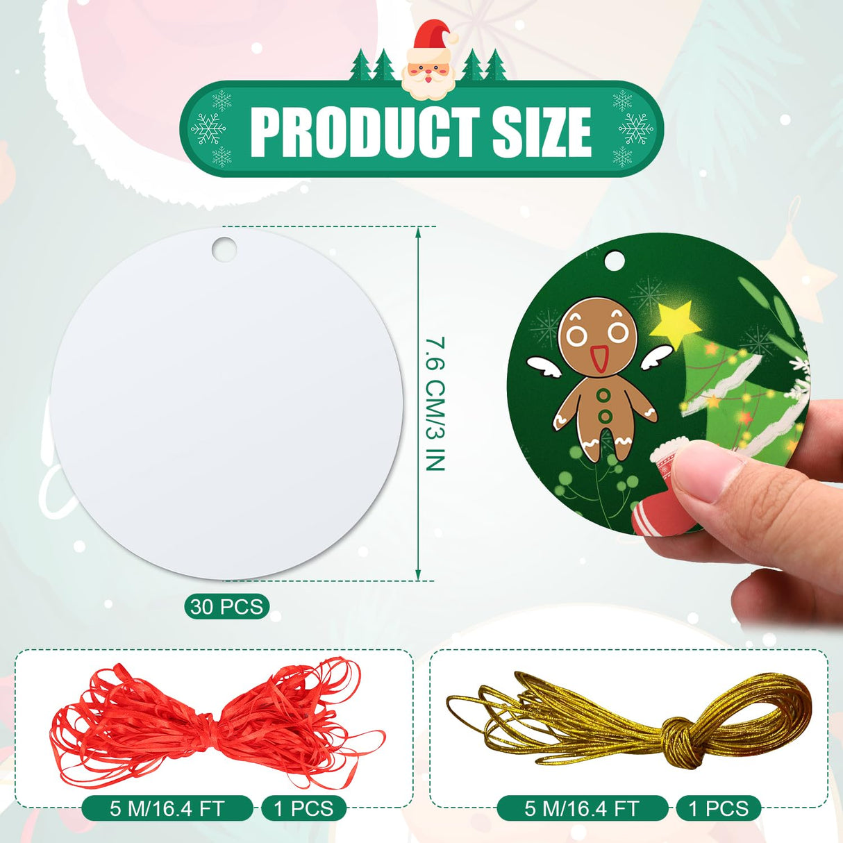 30pcs Sublimation Ornament Blanks, 3 inch Round MDF Personalized Sublimation Blanks Pendants Double Side Christmas Tree Discs Hanging Ornaments DIY Crafts Gift Decoration lasuroa