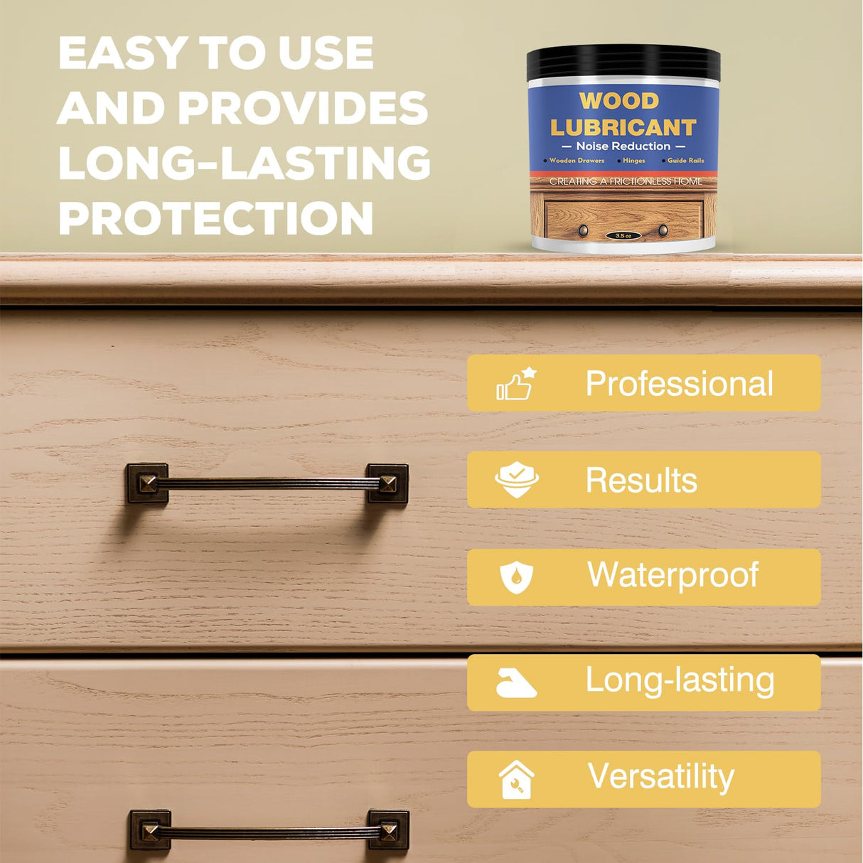 Wood Lubricant & Wood Wax - Multi-Purpose Paste Wax for Wood, Sliding Drawer & Door Hinge Lubricant, Drawer Wax - Restore & Maintain Wooden Slide, Loosen Drawer Slide -3.5Oz Qoddxx