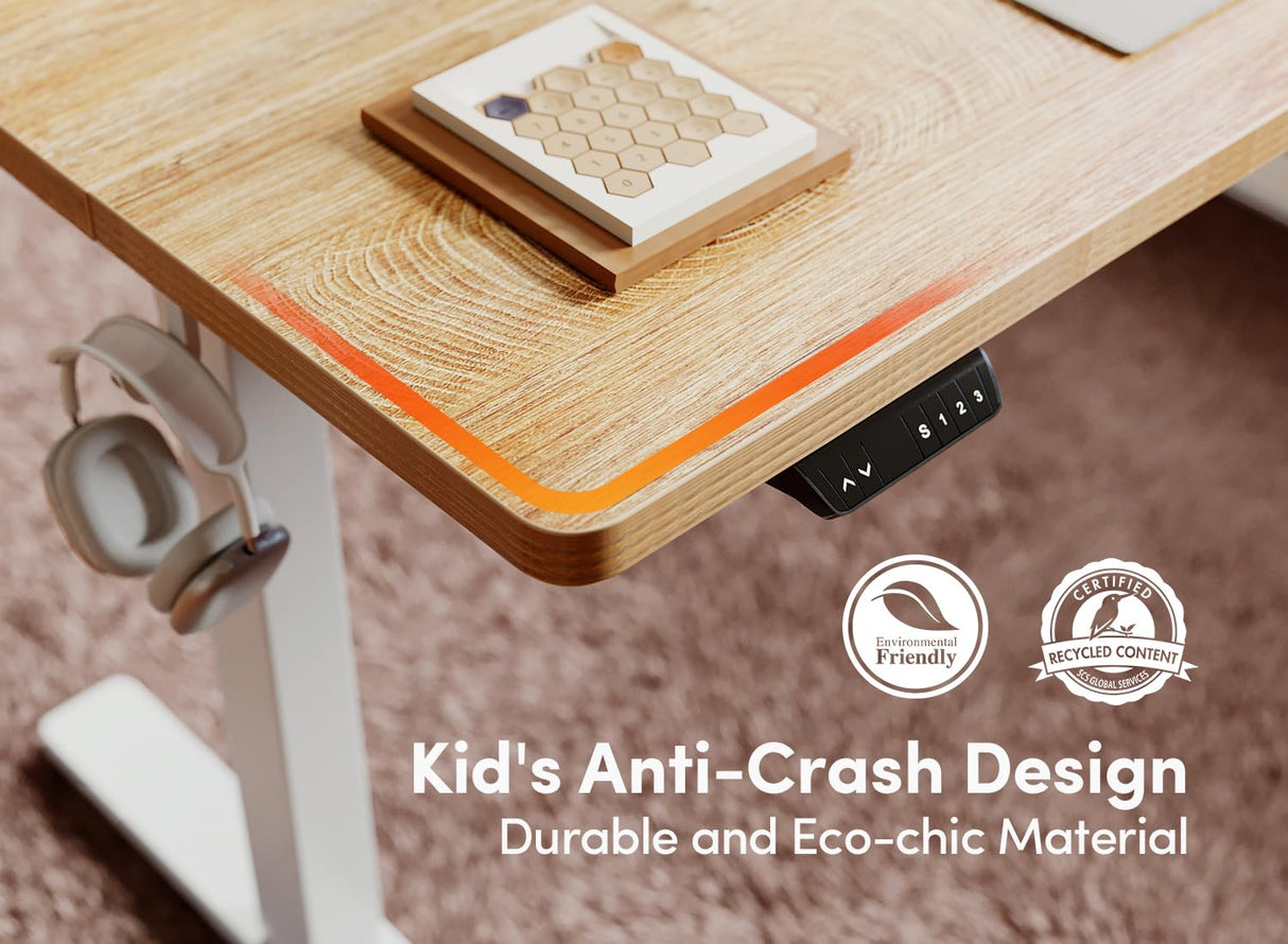 BANTI 55'' Standing Desk, Electric Stand up Height Adjustable Home Office Table, Sit Stand Desk with Splice Board, Maple BANTI