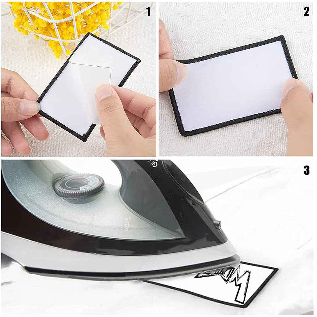 Woohome 30 PCS Sublimation Patch Blanks Fabric Iron on Patches Rectangle Sublimation Blanks Iron-on Blank Patch Appliques Sticker for Hats Clothes Backpack Carpet Decorative Patches Woohome