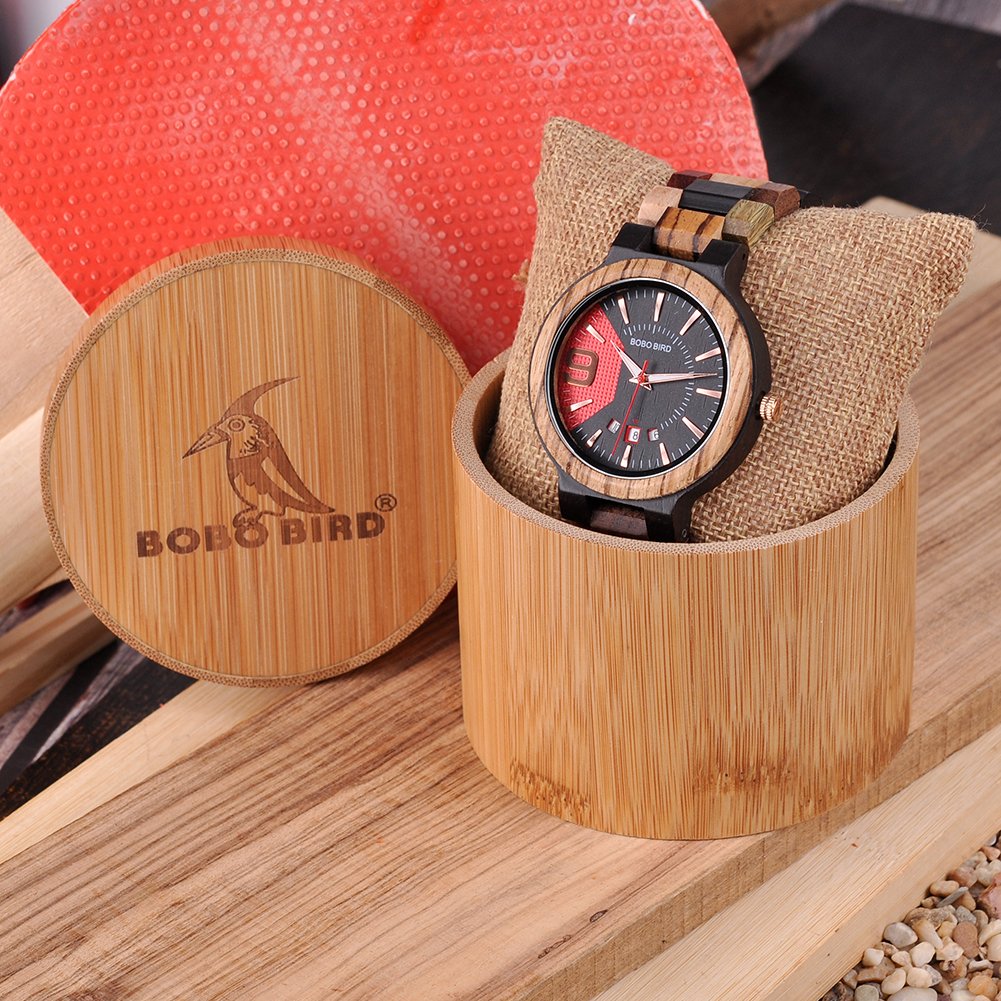 BOBO BIRD Men's Colorful Wooden Watches Analog Quartz Date Display Wood Watch Handmade Luxury Casual Wristwatch with Gifts Box for Men BOBO BIRD