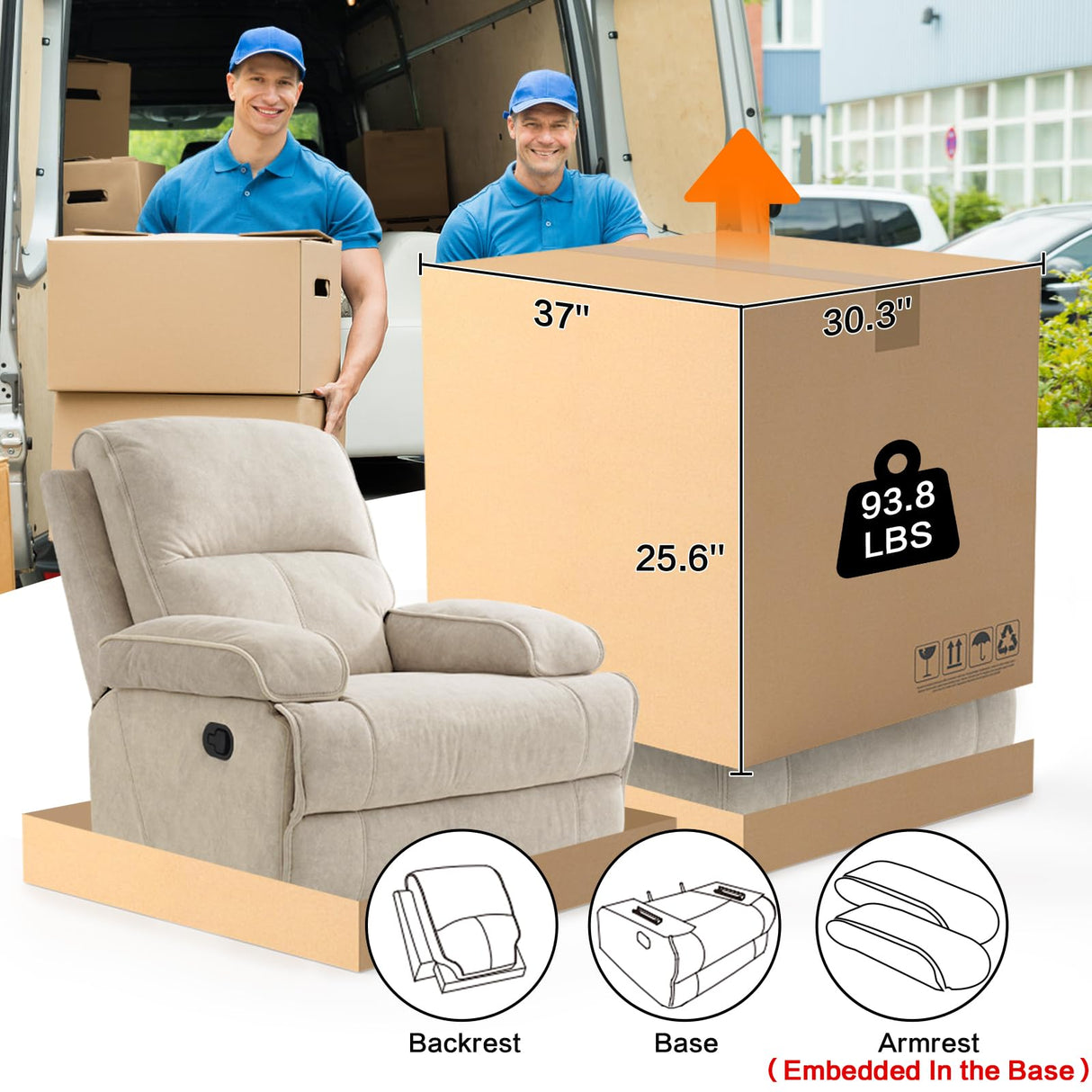 KeyEnergy Manual Rocker Recliner Chair for Adults, High Back Glider with Deep Seat, Upholstered Fabric Armchair for Living Room & Nursery, Beige KeyEnergy