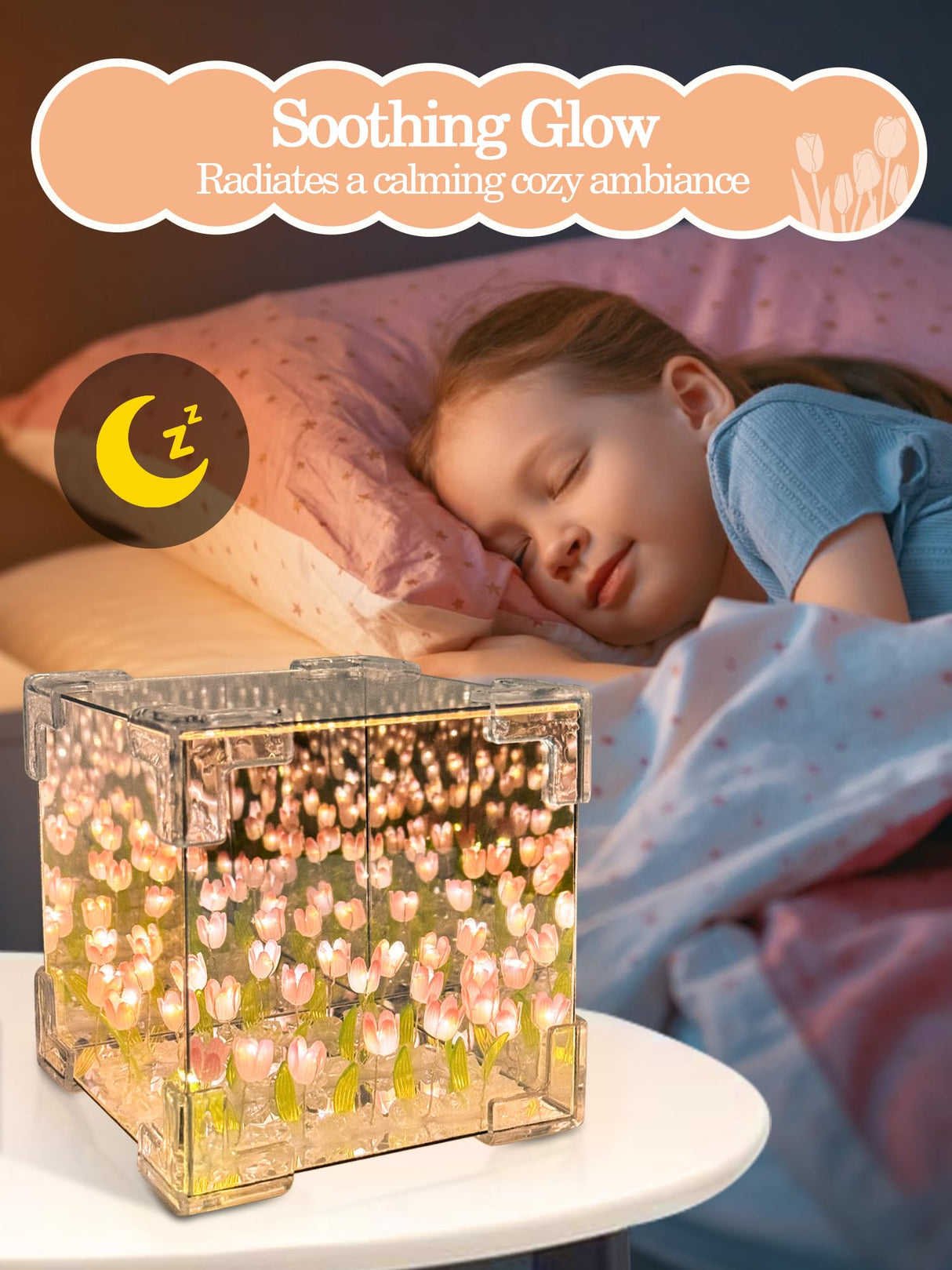 WULCFCH Tulip Night Light, LED Infinity Mirror Lamp Tulipanes DIY Finished Product Decorations Lights Artificial Flower Bedside Table Lamp Creative Gift for Mom Teenage Girl Couple Friend WULCFCH