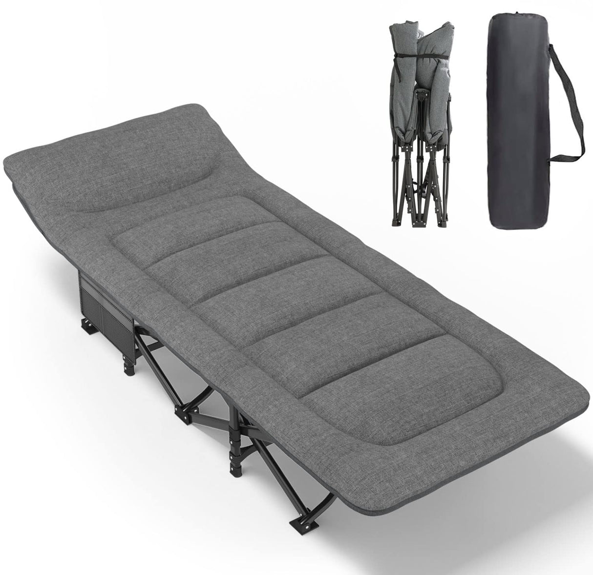 ATORPOK Camping Cot for Adults with Cushion and Pillow, Portable Folding Bed for Sleeping, Lightweight Tent cot with Carry Bag Supports 450 lbs (Grey) ATORPOK