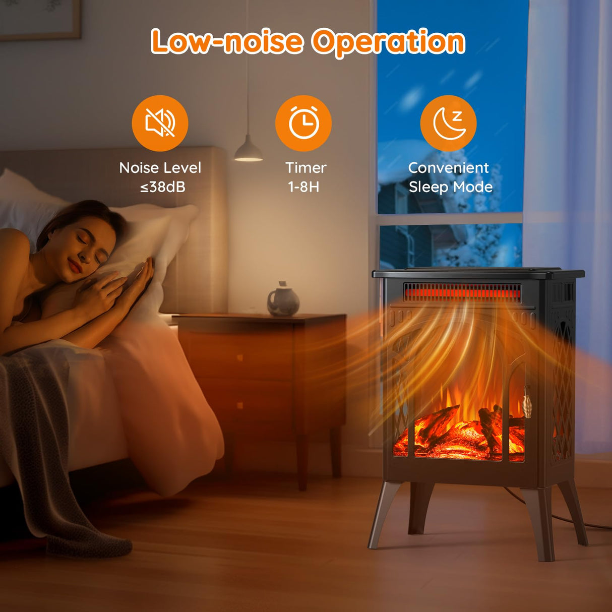 Rintuf Small Electric Fireplace Heater, 1500W Infrared Fireplace Stove with 3D Flame Effect, Adjustable Thermostat, 8H Timer, Remote Control, Freestanding Space Heaters for Indoor Use Large Room Safe Rintuf