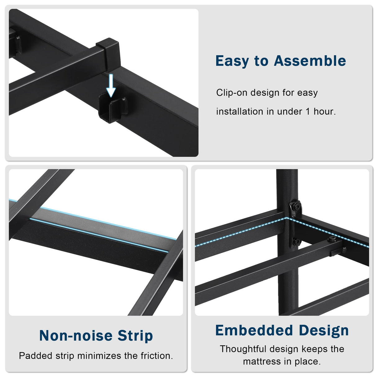 GalnFu Full Metal Bed Frame, Upholstered Bed with Leather Button-Tufted Headboard & Footboard, Heavy-Duty U-Shape Platform Bed, Easy Assembly, Black GalnFu