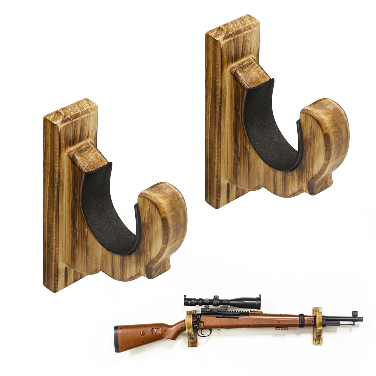 Giassvio Rifle Gun Rack Wall Mount - Wooden Shotgun Hooks Holder Horizontal, Single Gun Display Hanger for Wall, Charcoal Brown Giassvio