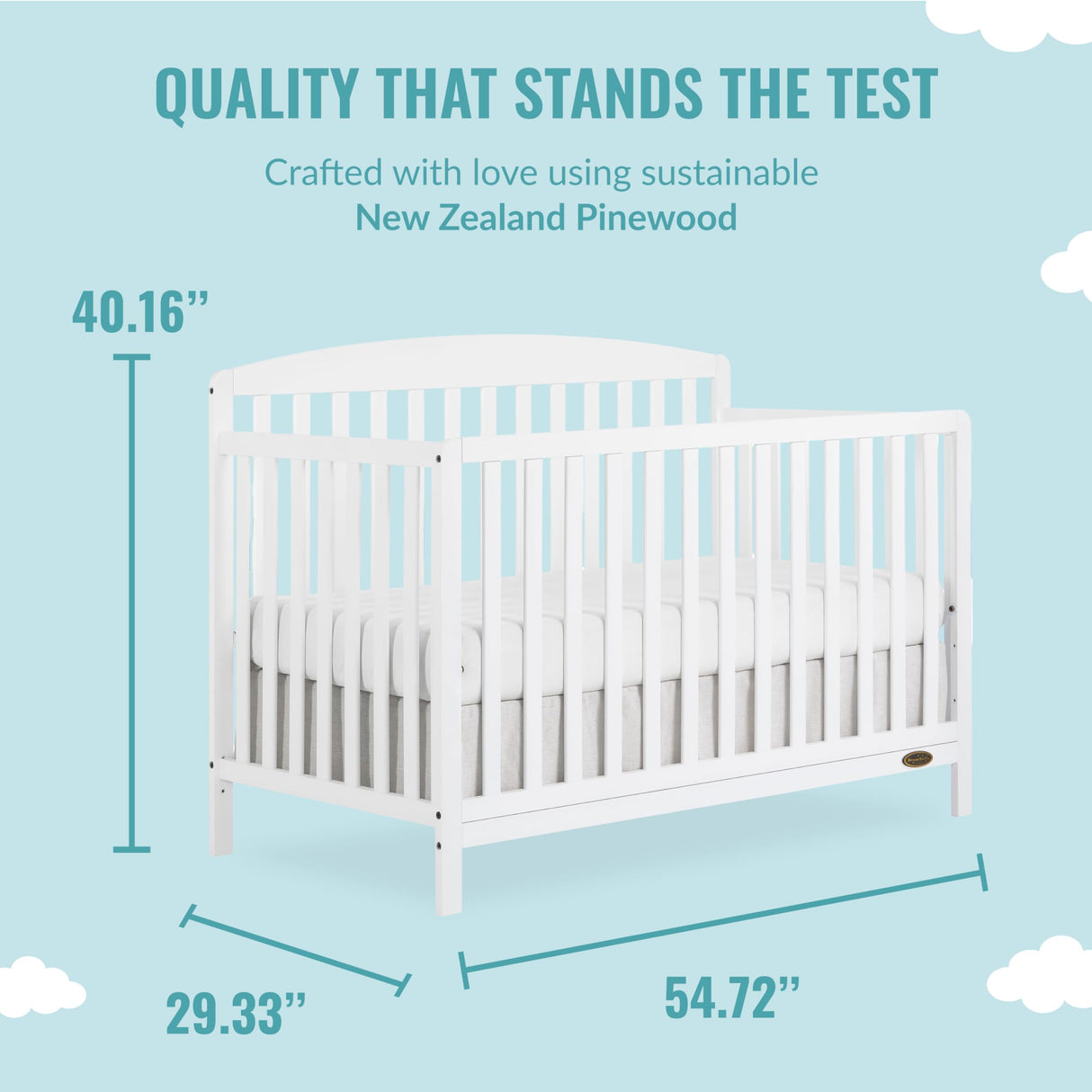 Dream On Me JPMA & Greenguard Gold Certified Odelle 5 in 1 Convertible Crib in White, Built of Sustainable Pinewood, 3 Mattress Height Settings, Non-Toxic Water-Based Paint Finish Dream On Me