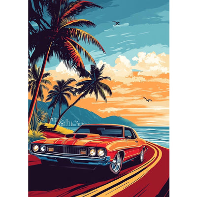 RICUVED Diamond Art Kits for Adults, Landscape Diamond Painting Kits for Beginners, Seaside Road Car DIY 5D Full Round Drill Gem Crystal Rhinestone Art and Craft Kit for Gift Home Wall Decor 30x40cm