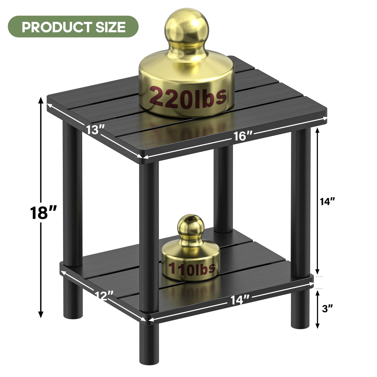 LEJANEOYE Outdoor Side Table, 2-Tier Small Outdoor Table for Patio, Adirondack Side Tables for Outside or Indoor, Bamboo End Table for Pool, Porch, Weather Resistant Easy Maintenance-Black LEJANEOYE