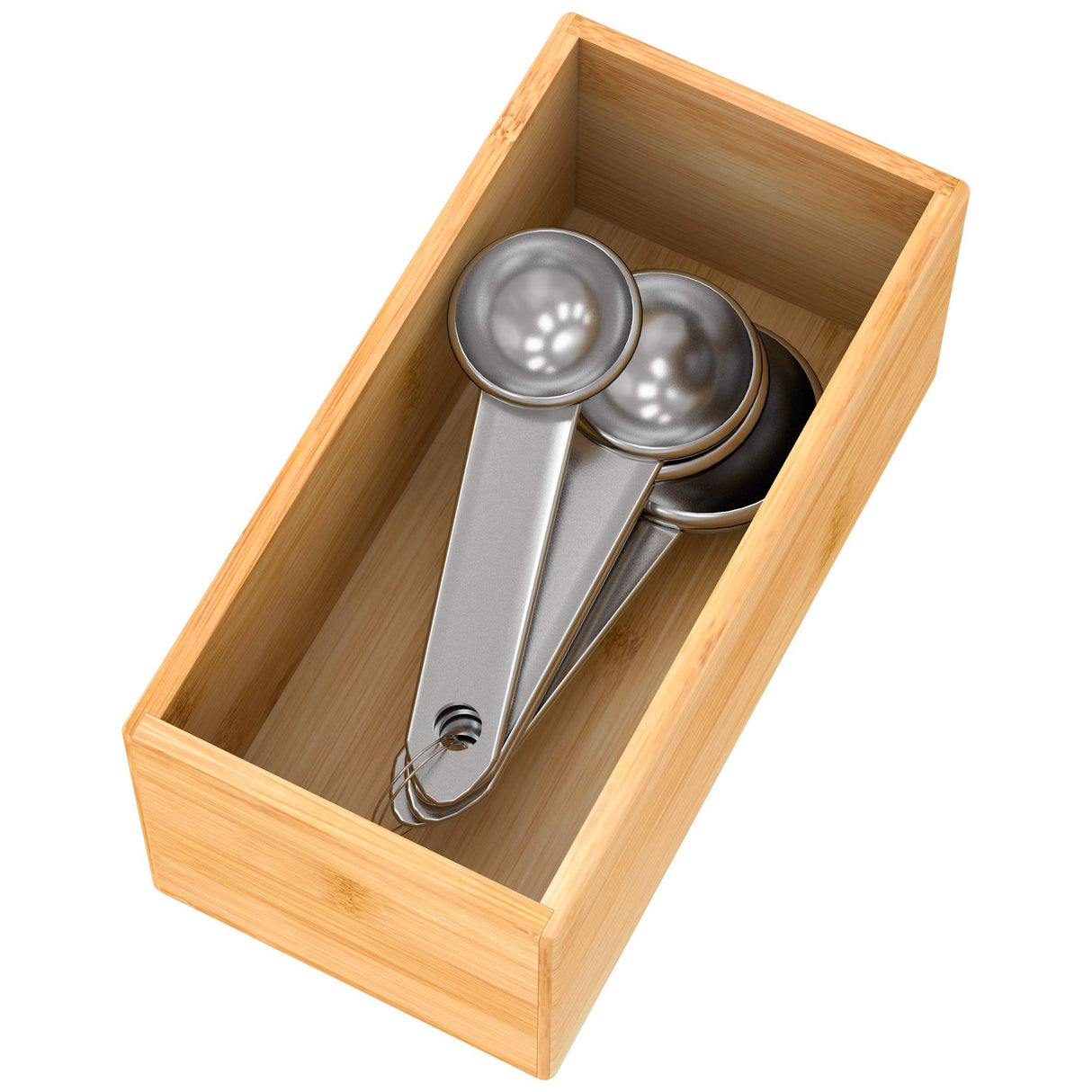 Bamboo Drawer Organizer Utensil Holder for Kitchen, Small Wood Silverware Storage Organizer, Stackable Box Tray for Cutlery, Flatware, Bathroom Caddy for Makeup, Perfume, Jewelry, 6x3x2.5 Inch Bambloom