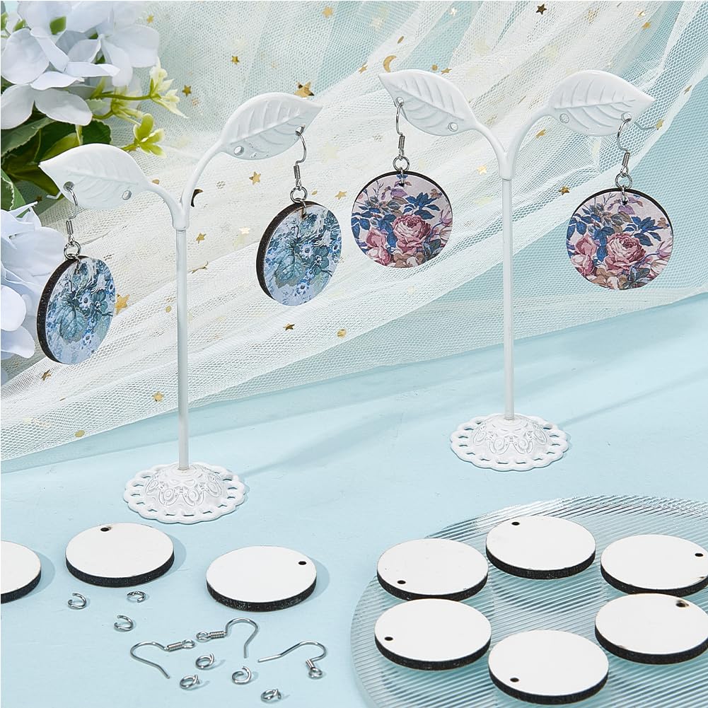 SOFPLATE 1 Box 120Pcs Earring Sublimation Blanks Bulk Round White Wooden Earring Blanks with Earring Hooks and Jump Rings Heat Transfer Dangle Earrings Making Kits for Printing DIY Craft Supplies SOFPLATE