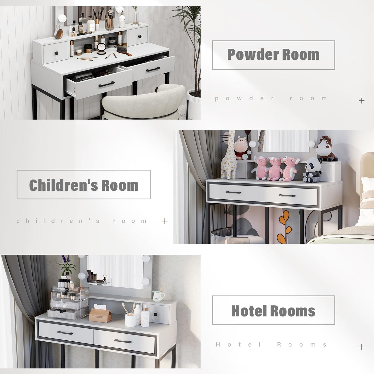 RoyalCraft Vanity with Lights, Makeup Vanity Desk with 3 Color Dimmable Lighted Hollywood Mirror, White Vanity with 4 Drawers, Large Dressing Table for Women Girls RoyalCraft