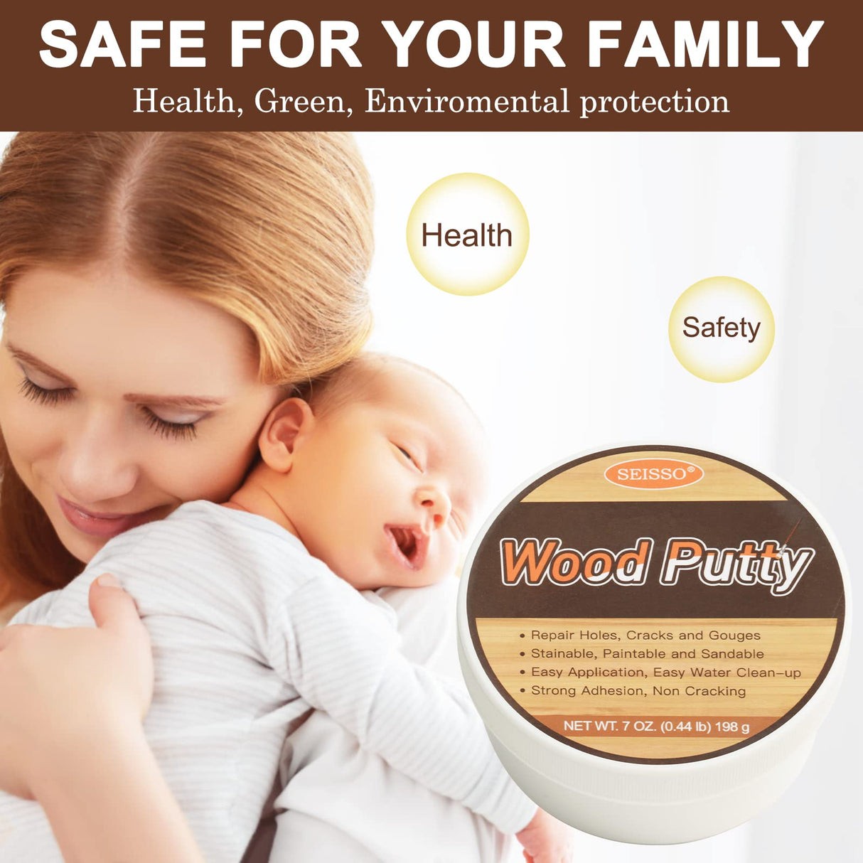 SEISSO Wood Putty, Water-Based Wood Filler, White Wood Putty for Trim, Wood Filler Paintable, Stainable, Wood Furniture Repair kit - Restore Wooden SEISSO