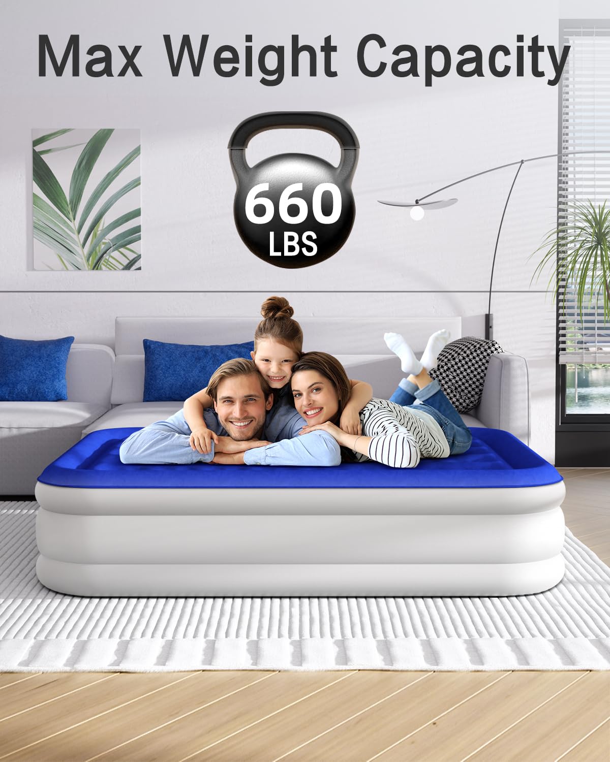 Xsleep Queen Air Mattress with Built in Pump Luxurious Comfort 16" Raised Inflatable Mattress Queen Airbed Blow Up Mattress for Home Guests 80"*60"*16" Air Bed 3 Mins Fast Inflate/Deflate 660 lbs Max Xsleep