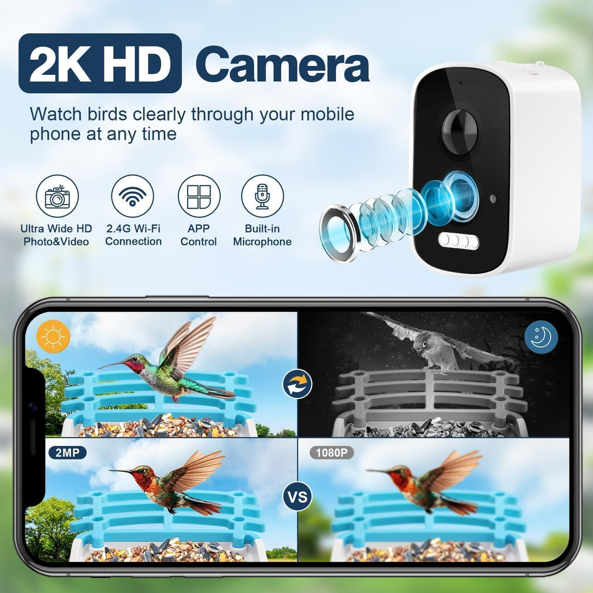 Bird Feeder with Camera, 2K HD AI Identify Bird Species & 64G SD Card, Smart Bird House with Cam, Solar Bird Feeder Camera, Bird Watching Camera, Auto Capture Bird Videos, Gifts for Bird Lovers AUTGA