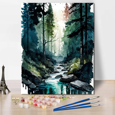 Rebotipy Paint by Numbers for Adults Beginners Watercolor Landscape Paint by Number Kits,DIY Paint by Numbers Kits on Canvas A River in The Forest Hand Drawn Paintworks Artwork for Adults,16x20inch