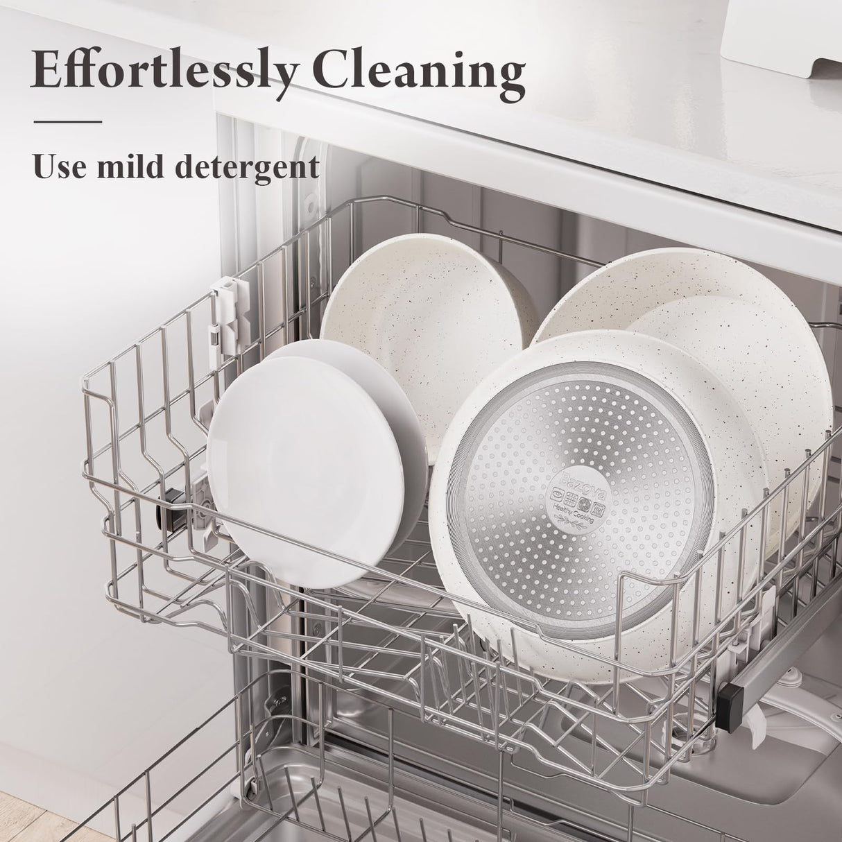 Bazova 19 Pcs Pots and Pans Set Non Stick Ceramic Cookware Set with Removable Handles, Non Toxic Induction Kitchen Cookware Sets RV Cookware,Dishwasher/Oven Safe PFAS/PTFE/PFOA Free Cream White bazova