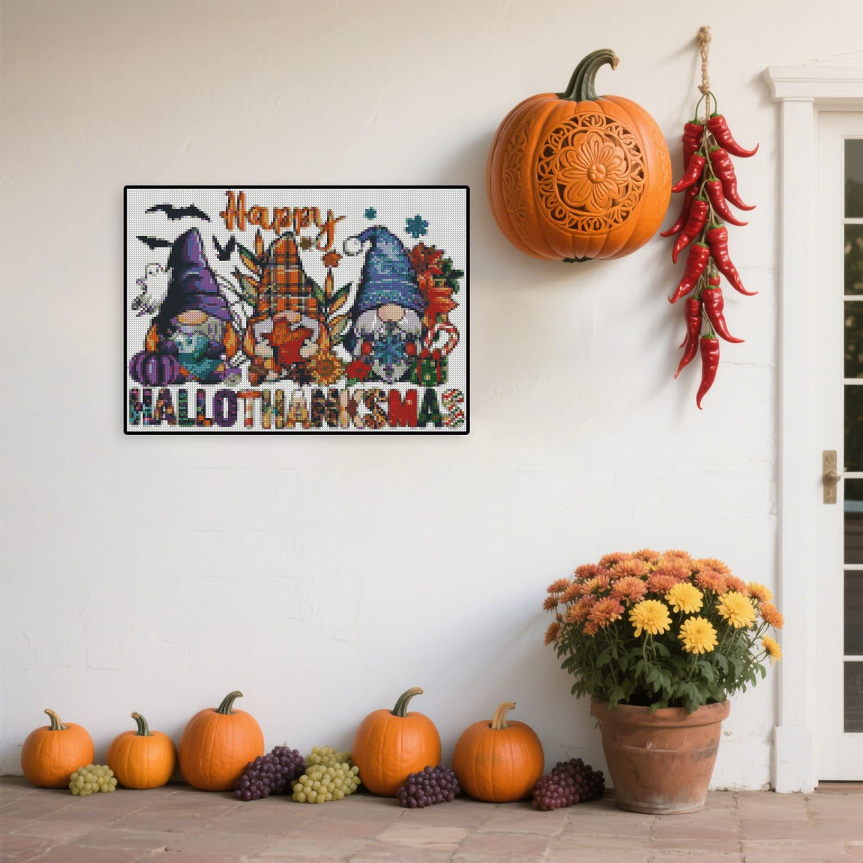 Halloween Stamped Cross Stitch Kits for Beginner, Gnome Needlepoint Counted Cross Stitch Embroidery Kits for Adults, 11CT Dimensions Counted Cross Stitch Patterns Arts Craft Kits TaeYsck