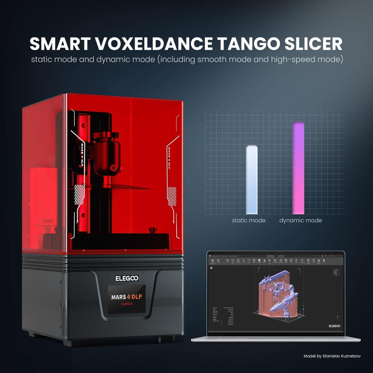 ELEGOO Mars 4 DLP 3D Printer, Desktop Resin 3D Printer with Ultra-Quiet Printing, 20000+ Hours Service Life, and Ultra-Low Operating Power, Printing Size of 5.22 x 2.94 x 5.9 inches ELEGOO