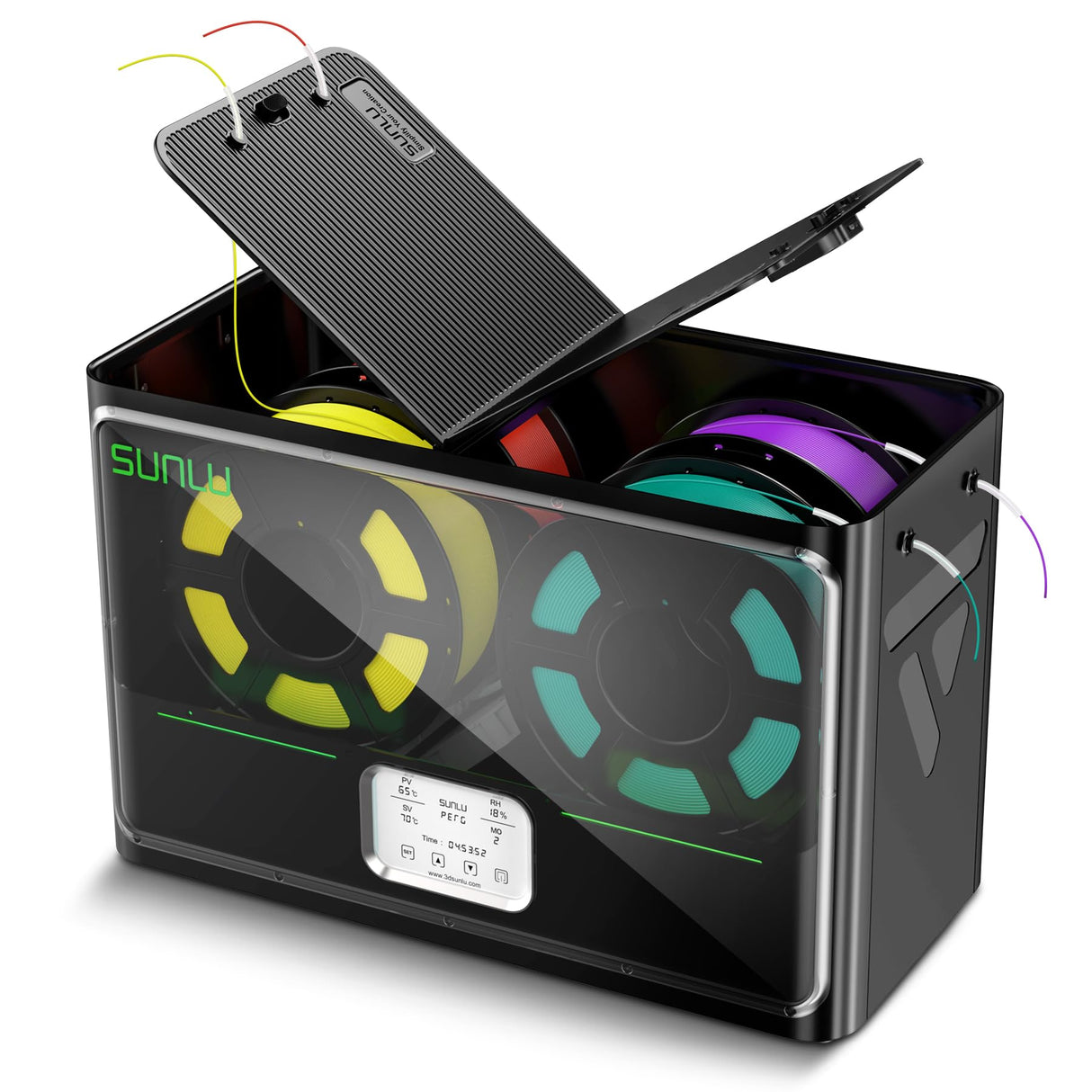 SUNLU Official 3D Printer Filament Dryer S4, 4 Spools Capacity, 3 Circulation Fans, 350W PTC Heater, 70℃ Max Temperature, Power Saving Storage Mode, Nylon TPU PLA PETG ABS Filament Dryer Box, Black SUNLU