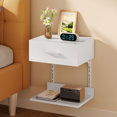 Asgolion Floating Nightstand with Drawer, Modern Wall Mounted Nightstand, Floating Bedside End Table with Adjustable Shelf, Floating Night Stand, for Bedroom, Small Spaces, Bathroom, White