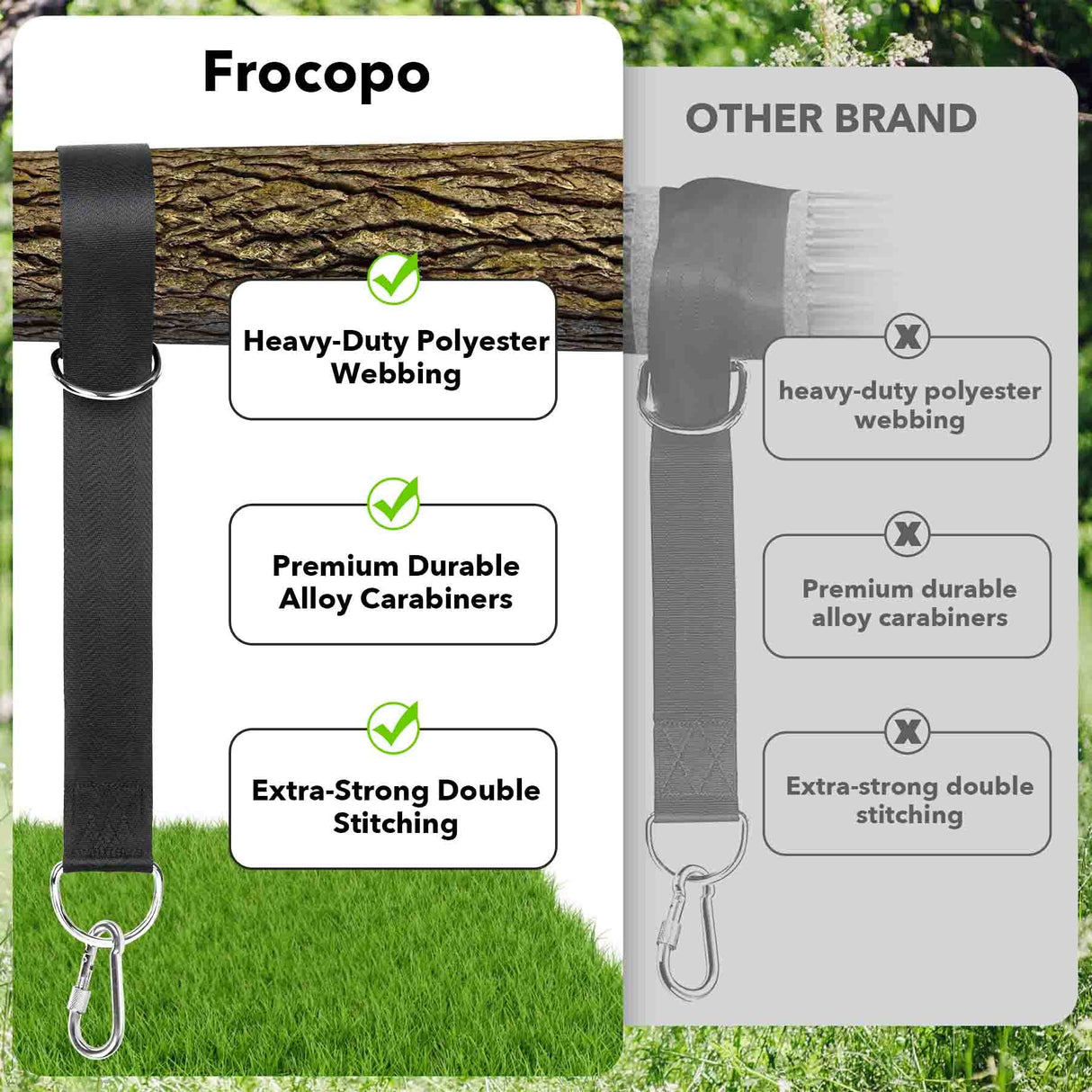 Frocopo Extra Long Tree Swing Kit, 5FT Premium Nylon Straps Hold 2200LBS, Safety Lock Carabiners, Hammock Hanging Strap Quick & Easy Installation Frocopo