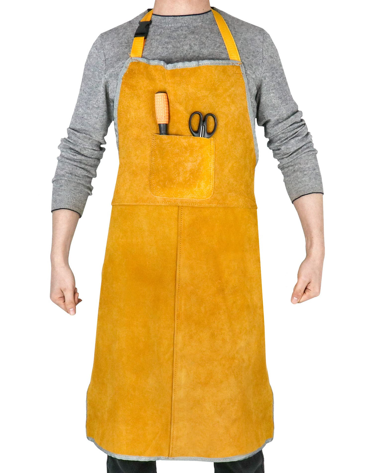QWORK Leather Welding Work Apron - Flame and Welding Spatter Resistant - Adjustable Harness - Suitable for Welders, Blacksmiths QWORK