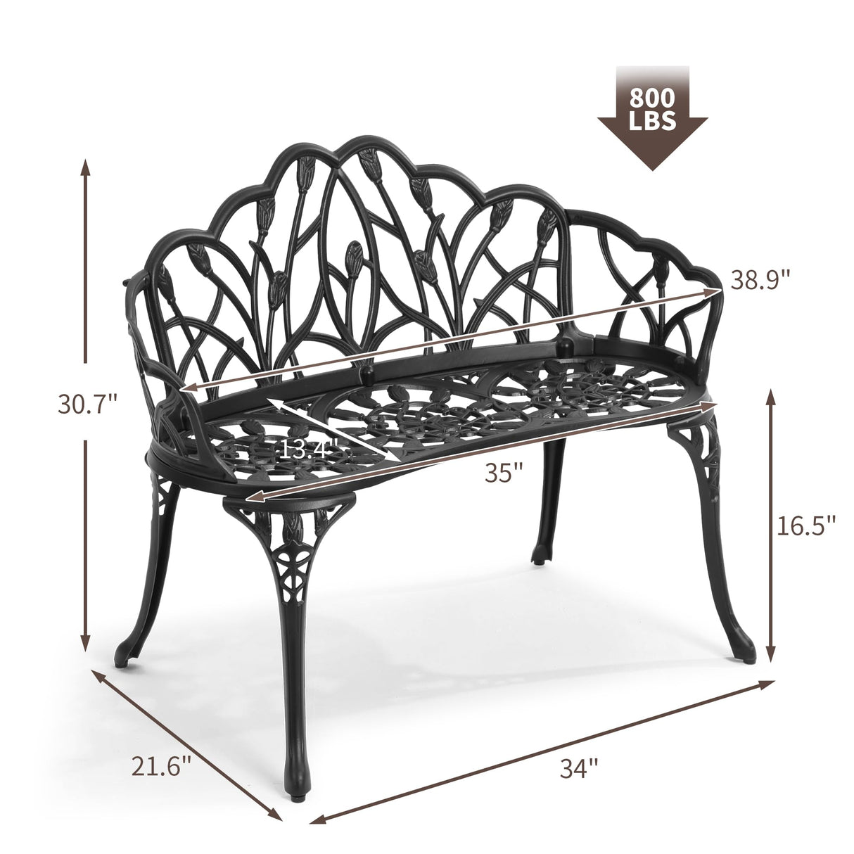 HOMEFUN Outdoor Bench, Patio Garden Benches Metal Loveseat Cast-Aluminum Outside Furniture for Park Lawn Front Porch Black HOMEFUN