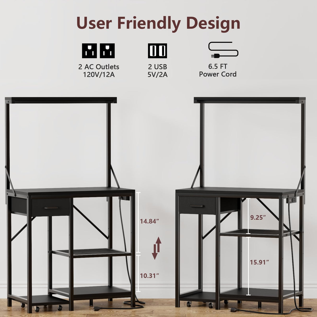 Korfile Large Aquarium Stand with Power Outlet, Tall 4 Tiers Fish Tank Stand with Storage Drawer, 400LBS Capacity Terrarium Stand with 4 Wheels, Reptile Tank for Accessories Storage, Black Korfile