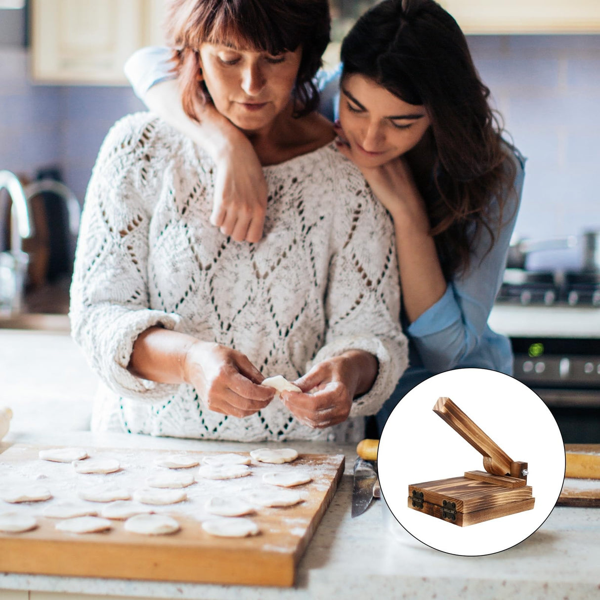 Amosfun Wooden Tortilla Press Maker Wooden Dough Presser Tool Large Roti Maker Dumpling Wrapper Mold for Homemade Tortilla, Roti,Taco,Dough Press Brown Amosfun
