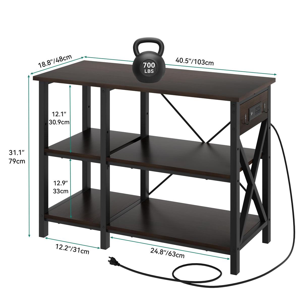 YITAHOME 40-50 Gallon Fish Tank Stand with Power Outlet, 40x18 Inch Metal Aquarium Stand with 3-Tier Adjustable Storage Shelves and Hooks, 700LBS Capacity, Black YITAHOME
