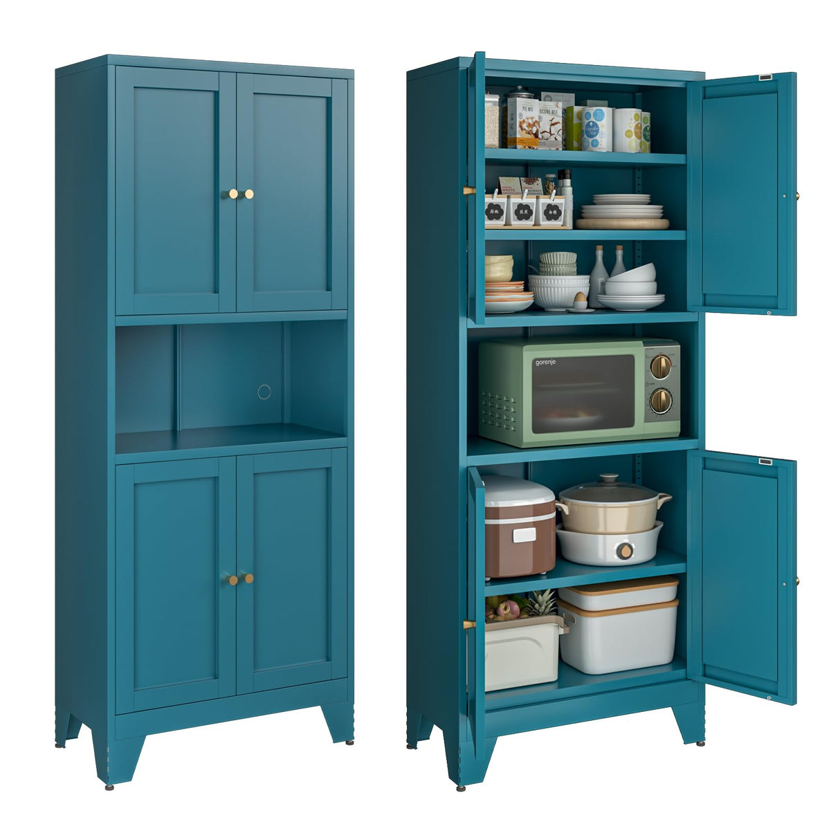 Bevivog 69" Pantry Cabinet,Tall Metal Storage Cabinet with Doors and Adjustable Shelves,High Freestanding Cupboard Locker for Kitchen,Dining Room,Living Room,Office,Blue Bevivog