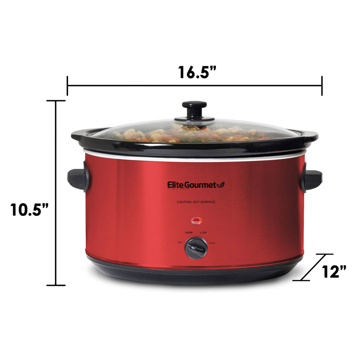 Elite Gourmet MST-900RXT# Electric Ceramic XL Jumbo Slow Cooker, Adjustable Temp, Entrees, Sauces, Stews & Dips, Dishwasher Safe Glass Lid & Crock, 8.5Qt, MetallicRed Elite Gourmet