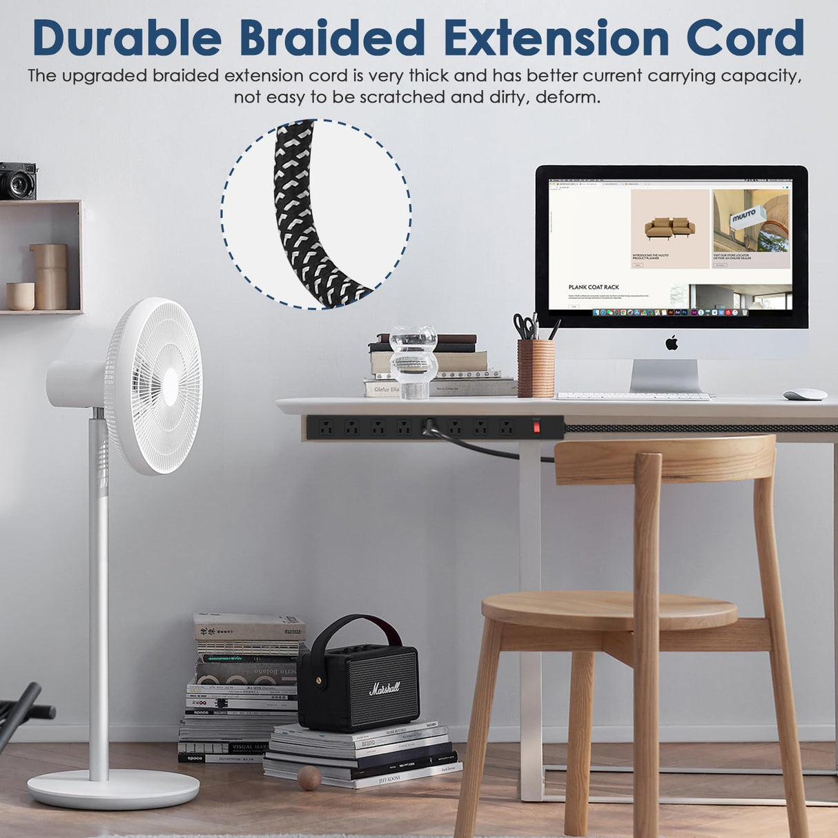 Metal 8 Outlet Mountable Power Strip with Switch,Wide Spaced Heavy Duty Wall Mount Power Strip Surge Protector 1200J,6FT 14AWG Braided Cord 15A 125V 1875W for Home Office Industrial Garage Commercial ANNQUAN