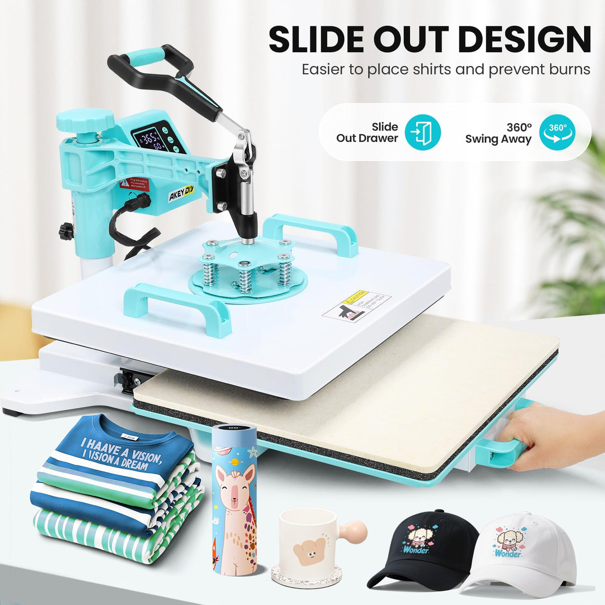 AKEYDIY Upgraded Heat Press Machine 8 in 1 Combo 15 X15 Digital Multifunction Shirt Press Machine for T Shirts Sublimation Machine 360-Degree Swing Away Dual-Tube Heating for DIY T-Shirts Caps&Mugs AKEYDIY