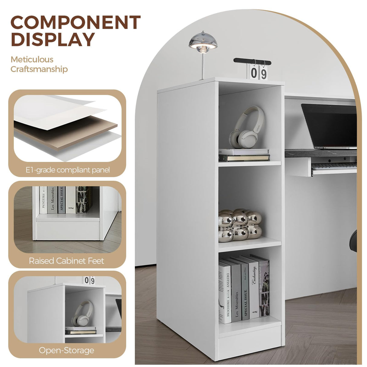 Nuipesn Modern L Shape Reception Desk with Storage – Front Desk Reception Counter with Double-Layer Countertop, Drawer & Open Shelf, for Office, Salon, (Black Grain+White Grain/Left, 71"L*24"W*39"H) Nuipesn