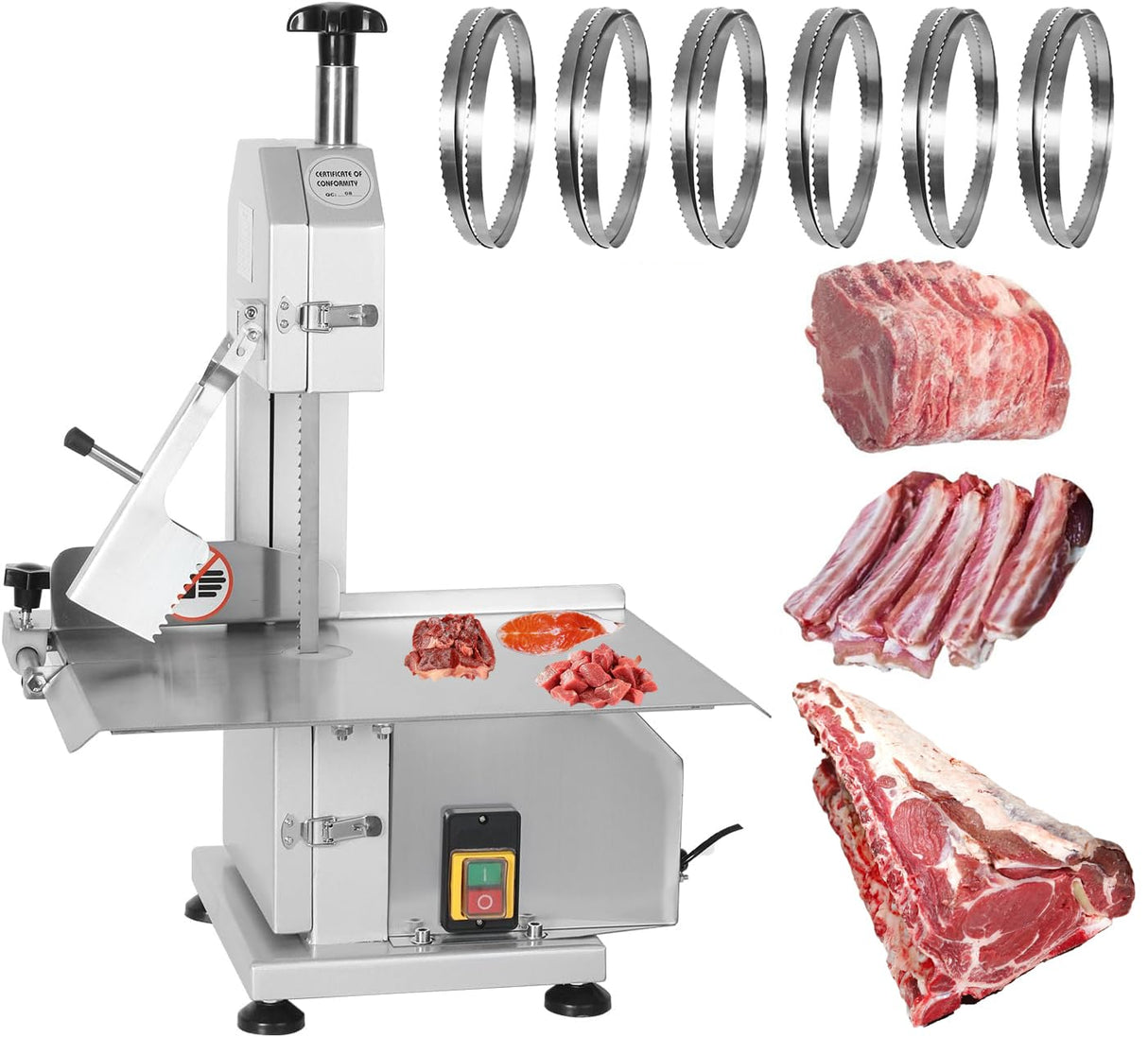 Electric Meat Bone Saw 750W Band Saw Commercial Meat Saw for Butcher Cutting Frozen Meat into Slice Bandsaw Machine 0.8-4.3“ Chop Thickness Bone FADHOLE