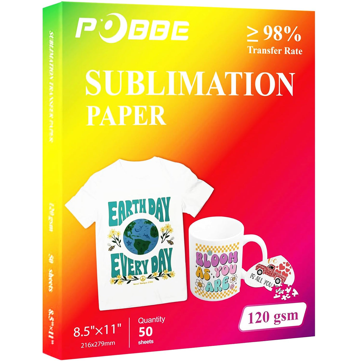 Sublimation Paper 8.5x11 Inch, 50 Sheets, Compatible with Sublimation Printer Sublimation Ink, Ideal Transfer Paper for T-Shirts, Mugs & Various DIY Projects POBBE
