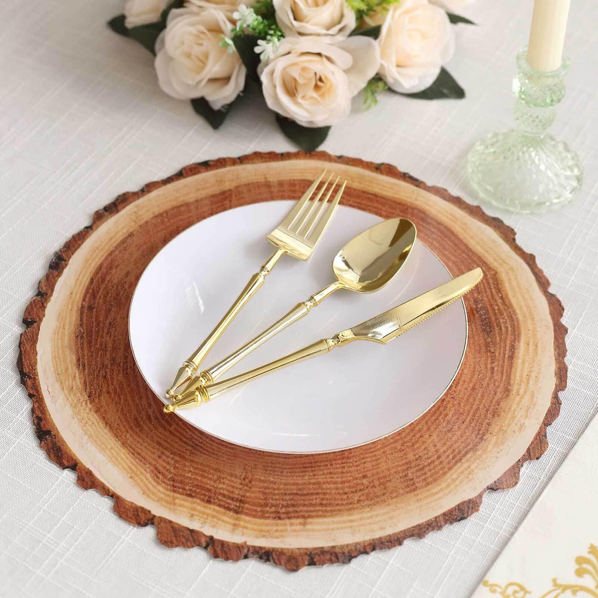 Efavormart 6 Pack | 13" Rustic Natural Wood Slice Design Disposable Serving Trays, Round Farmhouse Paper Charger Plates Efavormart.com