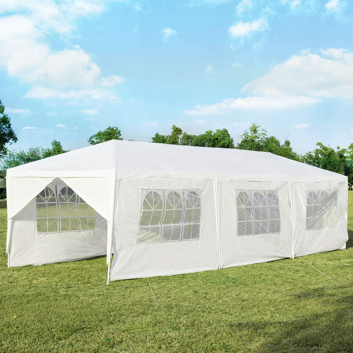 Tangkula 10' x 30' Outdoor Waterproof Gazebo Canopy w/ 6 Removable Sidewalls and 2 Doorways, Heavy Duty Large Tent w/Strong Connection Stakes Ropes for Party Wedding Events Beach BBQ (White) Tangkula
