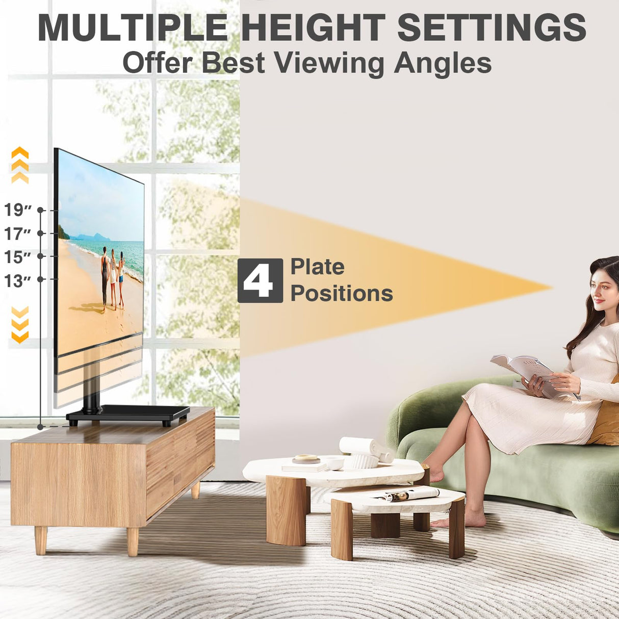 TVON Universal TV Stand Base, Swivel Table Top TV Stand for 20-43 inch TVs/Monitors with 4 Level Height Adjustment and Tempered Glass Base, Holds up to 88LBS, VESA 200x200mm TVON