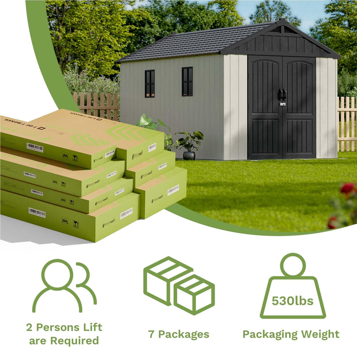 Patiowell 8 x 12 FT Plastic Outdoor Storage Shed with Floor, Resin Shed with Window and Lockable Door for Garden, Backyard, Tool Storage Use, Easy to Install in Beige (Kick-it Shed) Patiowell