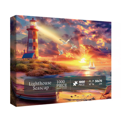 Beach Ocean Lighthouse Puzzle for Adults 1000 Pieces Nature, Summer Sunset Landscape Jigsaw Puzzle, Sailboat Scenery Puzzle