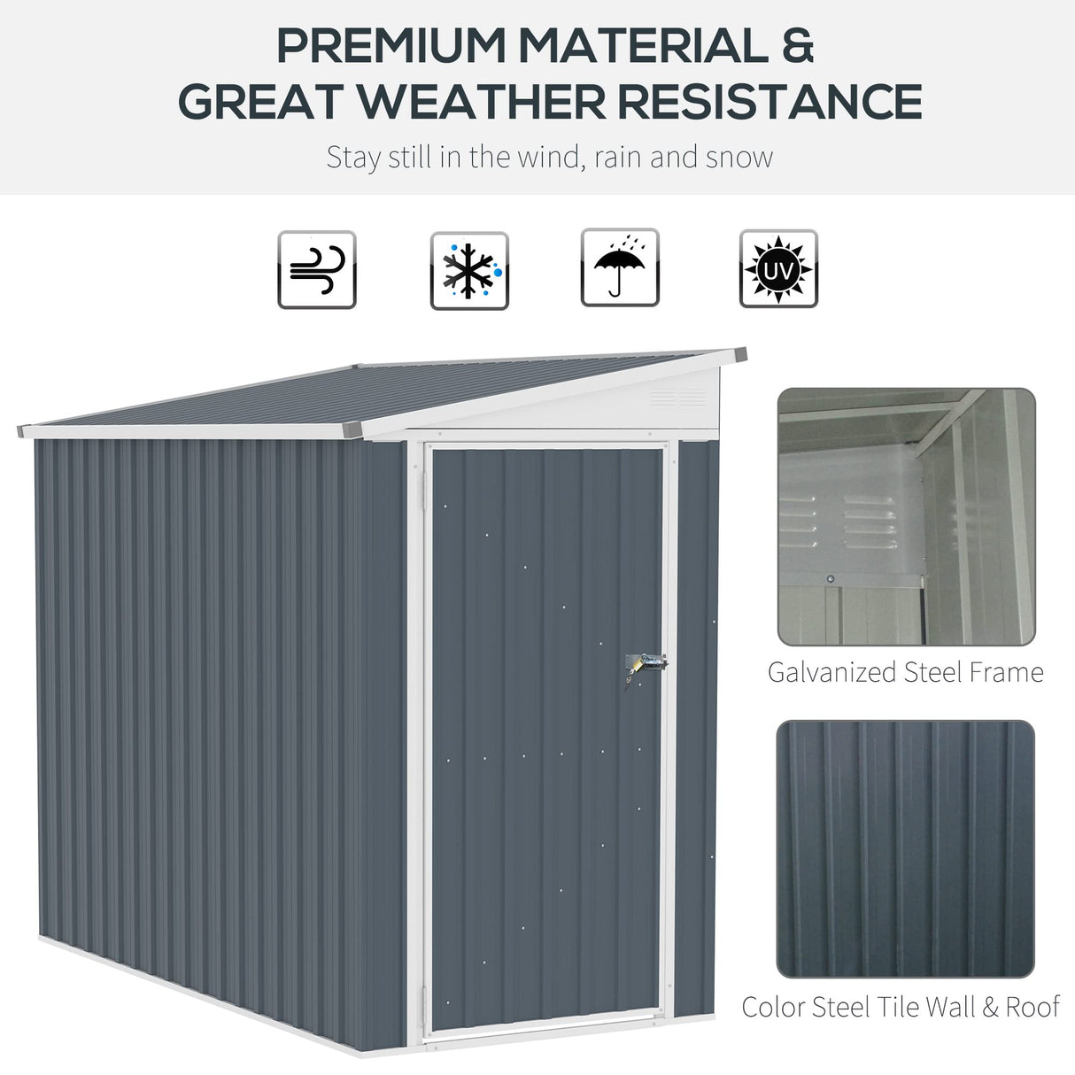 Outsunny 4' x 8' Metal Outdoor Storage Shed, Lean to Storage Shed, Garden Tool Storage House with Lockable Door and 2 Air Vents for Backyard, Patio, Lawn, Dark Gray Outsunny