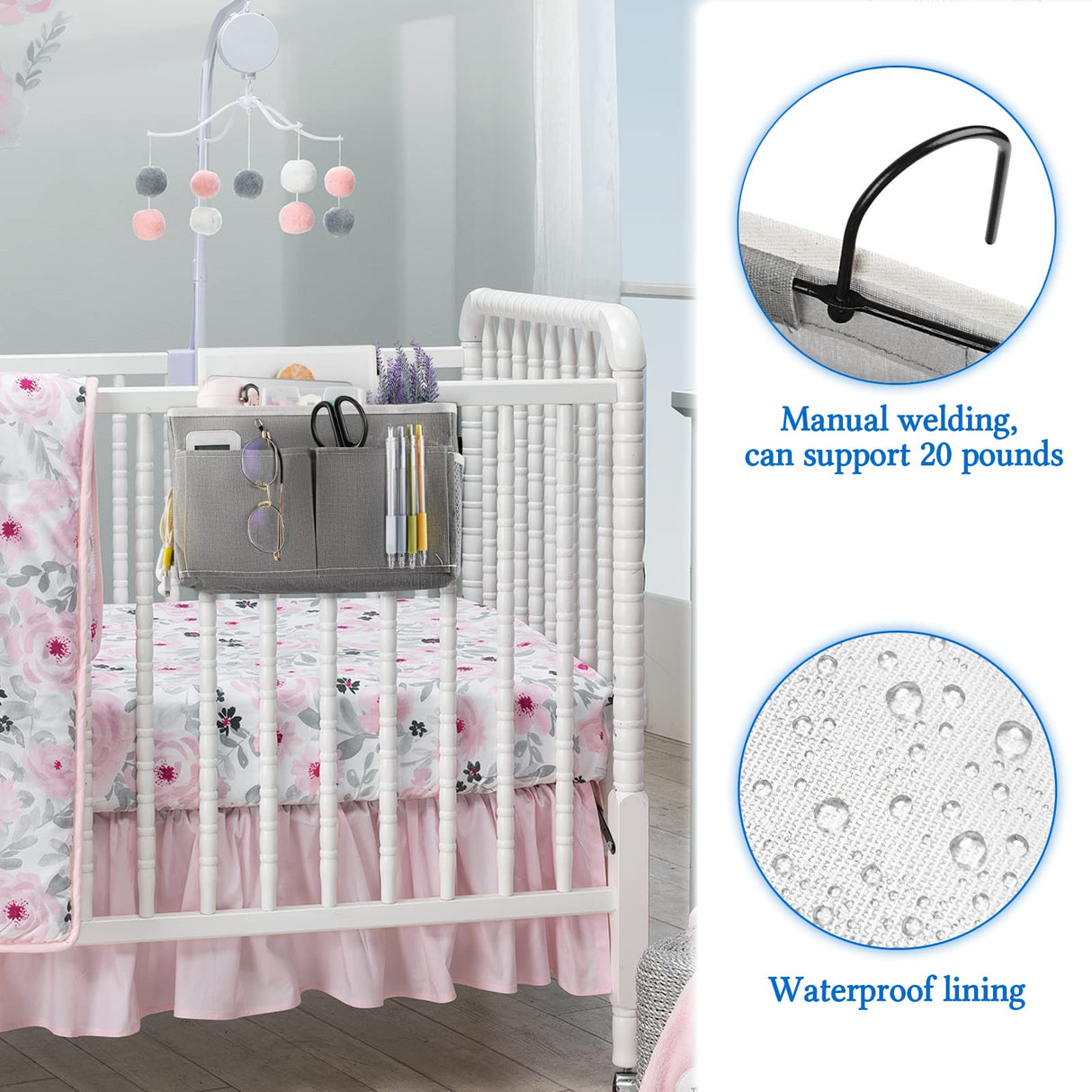 Retyion Bedside Hanging Storage Basket Headboards Bunk Beds Dorm Rooms Organizer Caddy for Storage (2Pack Grey) Retyion