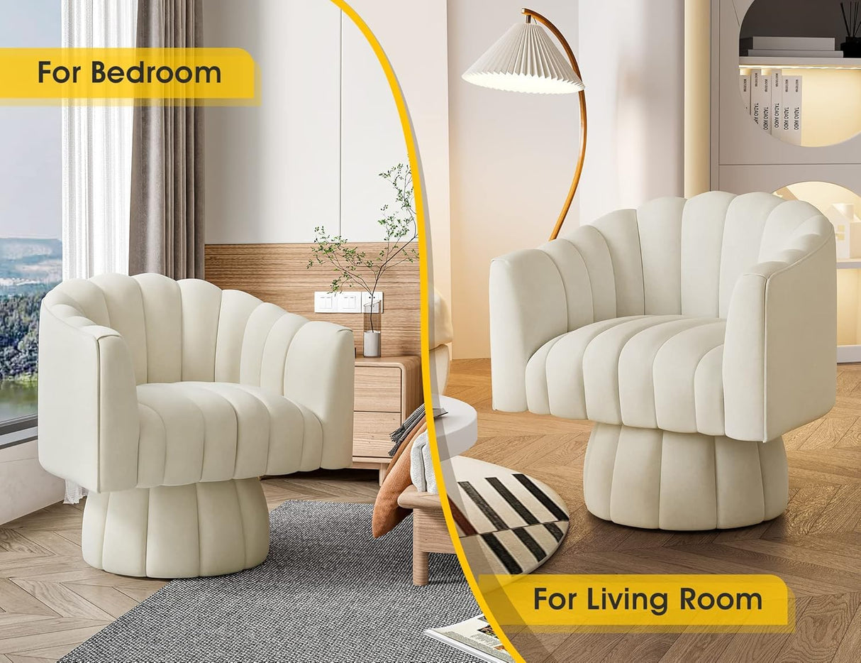Dewhut Swivel Accent Chair Set of 2,Mid Century 360° Swivel Barrel Chair,Fluffy Velvet Fabric Chairs,Round Club Arm Chair,Upholstered Single Sofa Seating for Home,Living Room, Bedroom,Waiting Room Dewhut