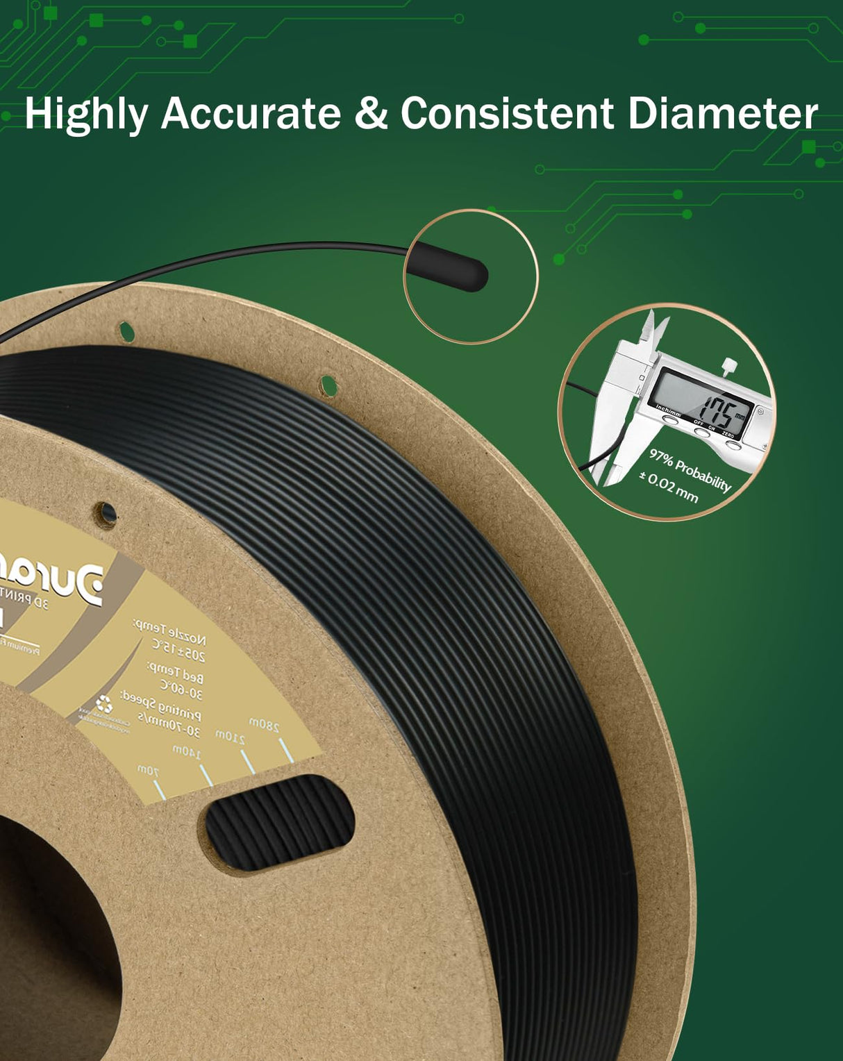 DURAMIC 3D Printer Filament PLA 1.75mm 1kg Cardboard Spool(2.2 lbs) Dimensional Accuracy +/- 0.03 mm Black DURAMIC 3D