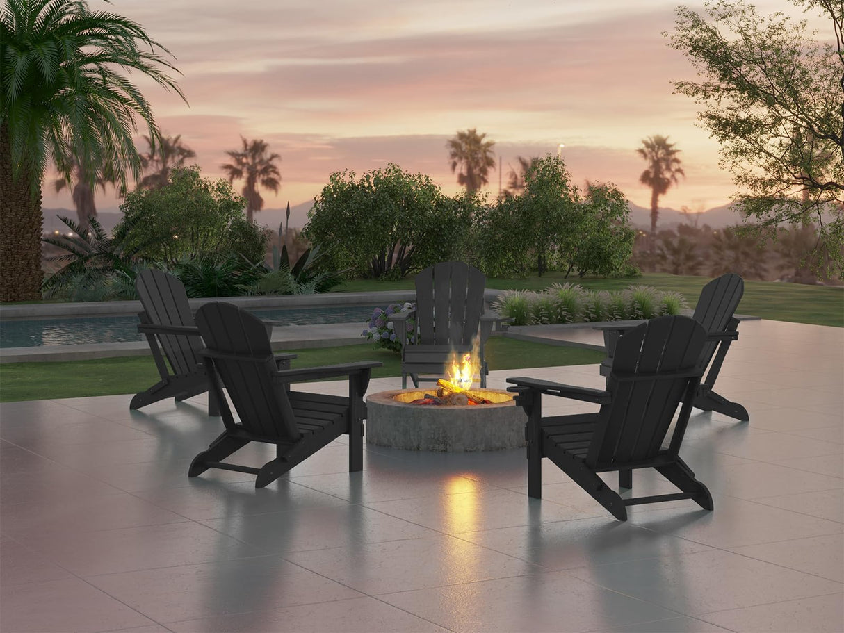 Ciokea Folding Adirondack Chair Wood Texture for Patio, Weather Resistant, Plastic Fire Pit Chair with Cup Holder, Lawn Chair for Outdoor Porch Garden Backyard Deck (Black) Ciokea